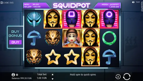 Squidpot base game screenshot showing reels and features