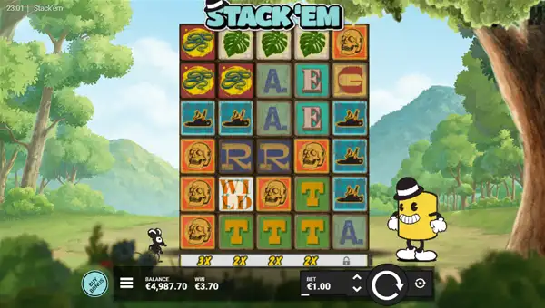 Stack Em base game screenshot showing reels and features