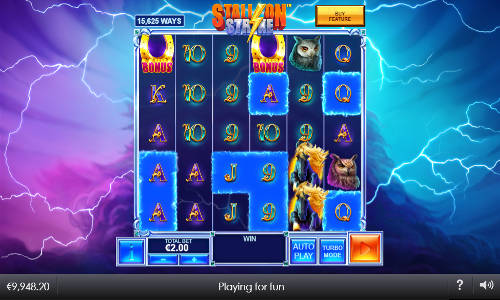Stallion Strike base game screenshot showing reels and features