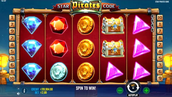 Star Pirates Code base game screenshot showing reels and features