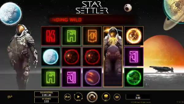 Star Settler base game screenshot showing reels and features