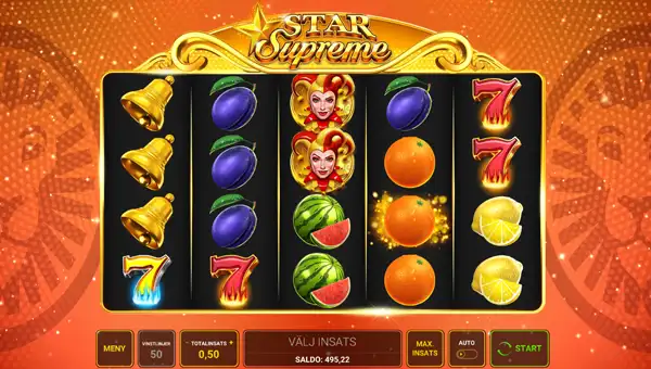 Star Supreme base game screenshot showing reels and features