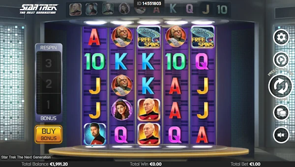 Star Trek The Next Generation base game screenshot showing reels and features