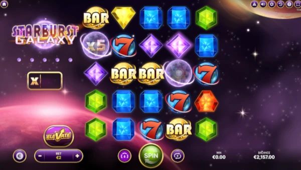 Starburst Galaxy base game screenshot showing reels and features