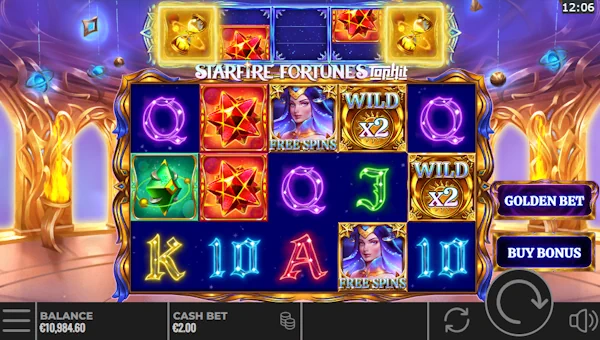 Starfire Fortunes TopHit base game screenshot showing reels and features