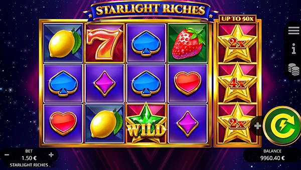 Starlight Riches base game screenshot showing reels and features