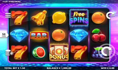 Starstacks base game screenshot showing reels and features