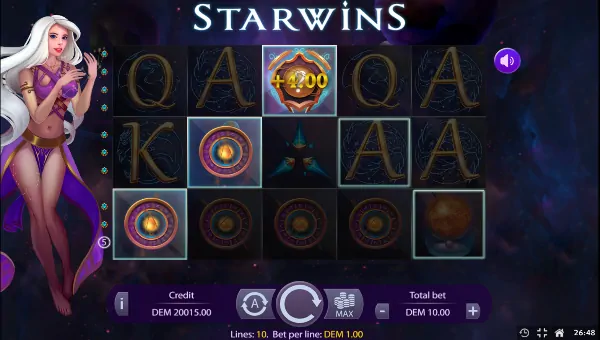 Starwins base game screenshot showing reels and features
