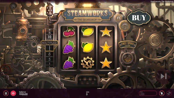 Steamworks base game screenshot showing reels and features