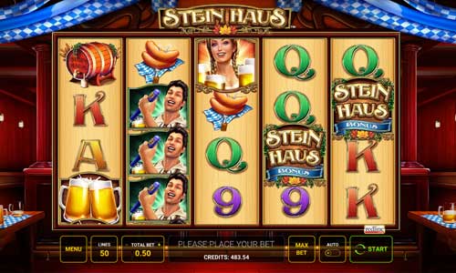 Stein Haus base game screenshot showing reels and features