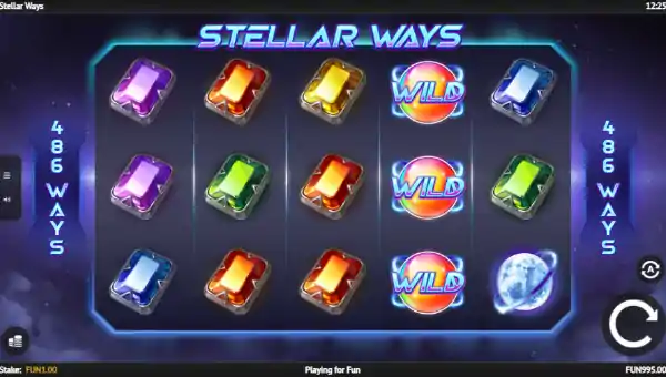 Stellar Ways base game screenshot showing reels and features