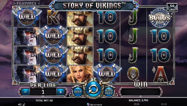 Story of Vikings base game screenshot showing reels and features