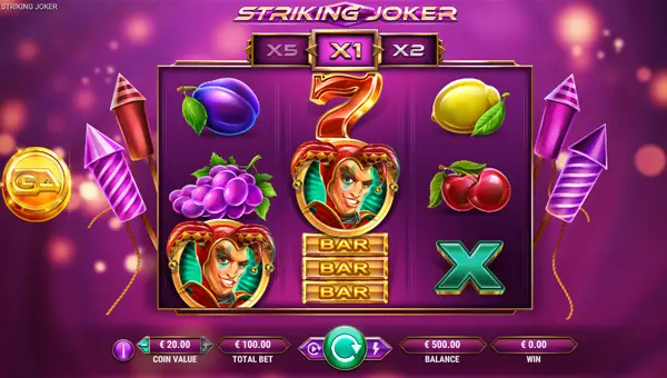 Striking Joker base game screenshot showing reels and features
