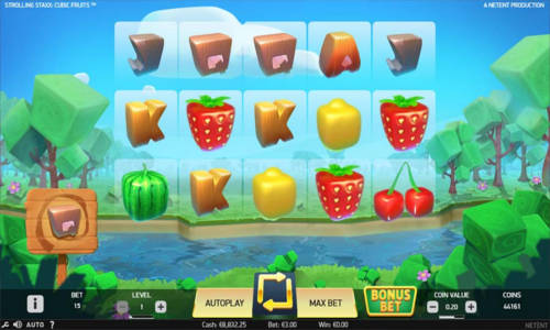 Strolling Staxx base game screenshot showing reels and features