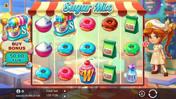 Sugar Mix base game screenshot showing reels and features