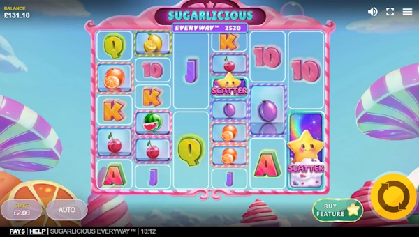 Sugarlicious Everyway base game screenshot showing reels and features