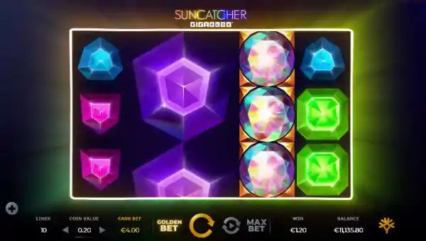 Suncatcher Gigablox base game screenshot showing reels and features