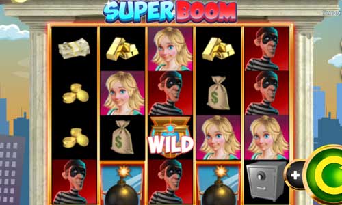 Super Boom base game screenshot showing reels and features