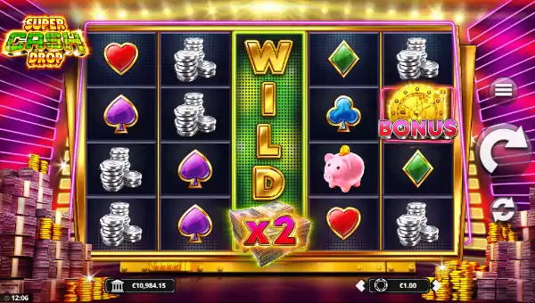 Super Cash Drop base game screenshot showing reels and features