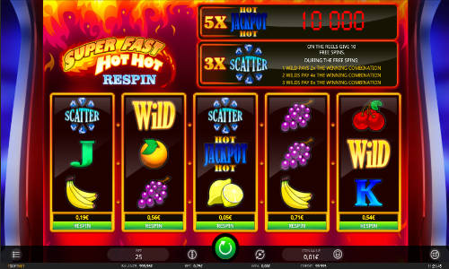 Super Fast Hot Hot Respin Slot Base Game Super Fast Hot Hot Respin base game screenshot showing reels and features