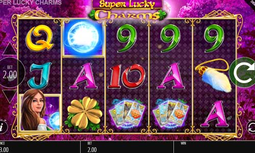 Super Lucky Charms base game screenshot showing reels and features
