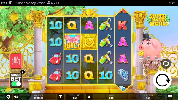Super Money World base game screenshot showing reels and features