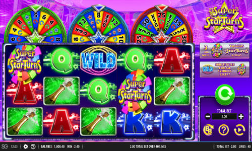 Super Star Turns base game screenshot showing reels and features