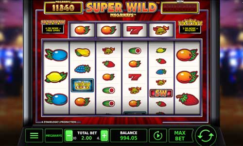 Super Wild Megaways base game screenshot showing reels and features