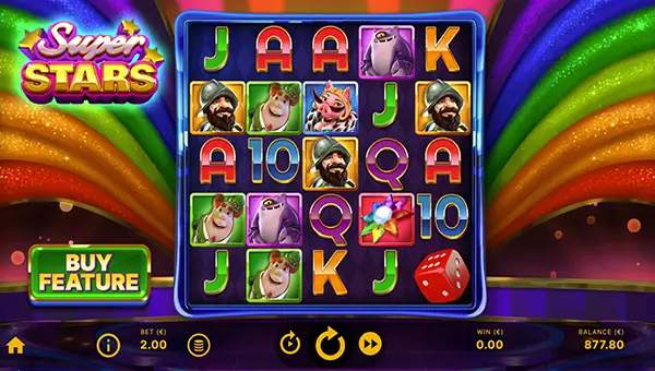 Superstars base game screenshot showing reels and features