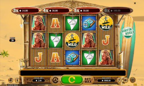Surfin Reels base game screenshot showing reels and features