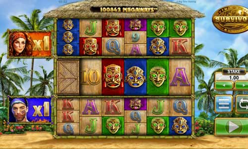 Survivor Megaways base game screenshot showing reels and features