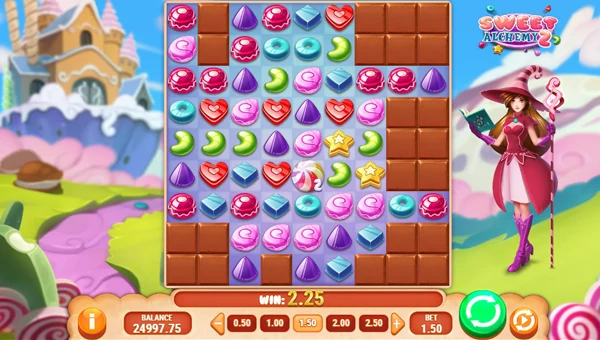 Sweet Alchemy 2 base game screenshot showing reels and features