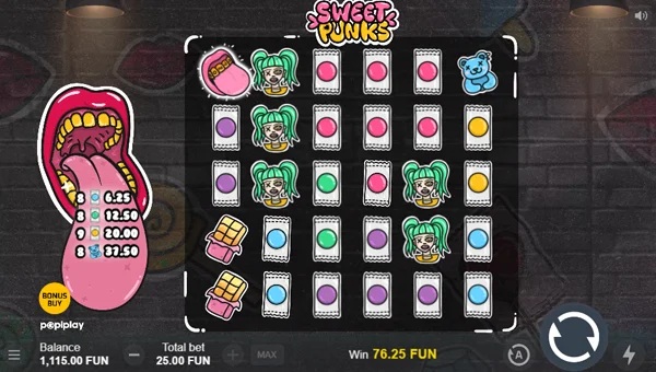 Sweet Punks base game screenshot showing reels and features