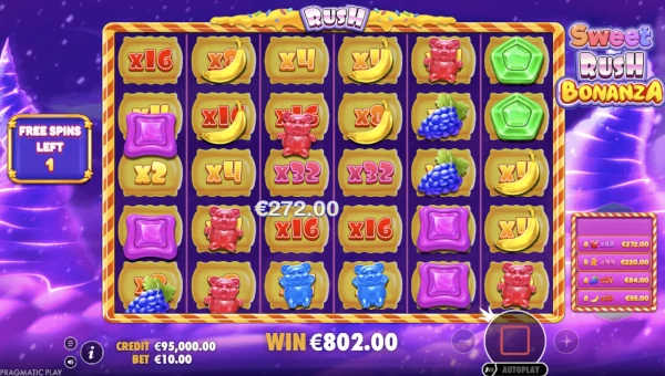 Bonus Game and Free Spins in Sweet Rush Bonanza Slot by Pragmatic Play