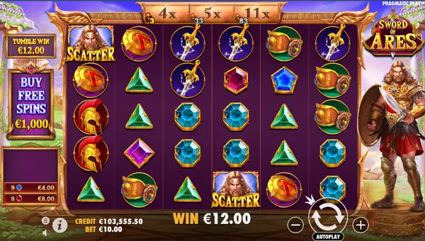 Sword of Ares base game screenshot showing reels and features