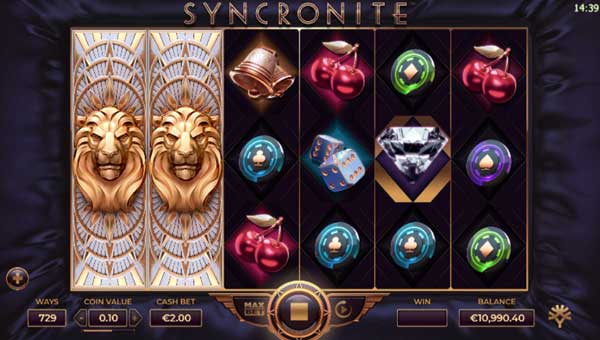Syncronite base game screenshot showing reels and features