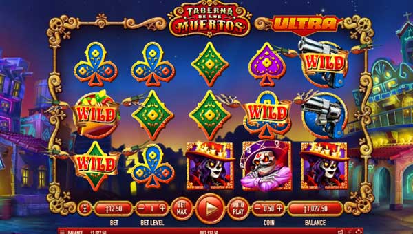 Taberna De Los Muertos Ultra base game screenshot showing reels and features