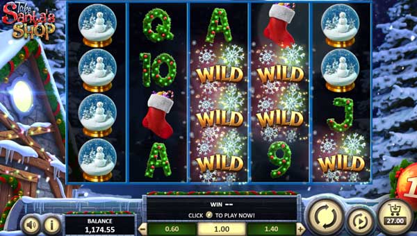 Take Santas Shop base game screenshot showing reels and features