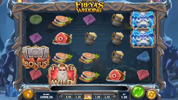 Tales of Asgard Freyas Wedding base game screenshot showing reels and features