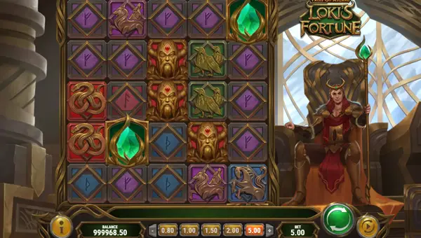 Tales of Asgard Lokis Fortune base game screenshot showing reels and features