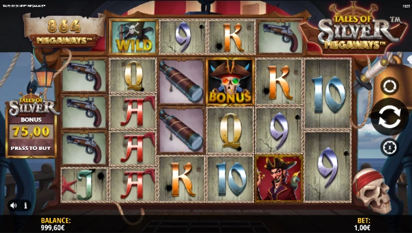 Tales of Silver Megaways base game screenshot showing reels and features