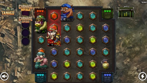 Tanked base game screenshot showing reels and features