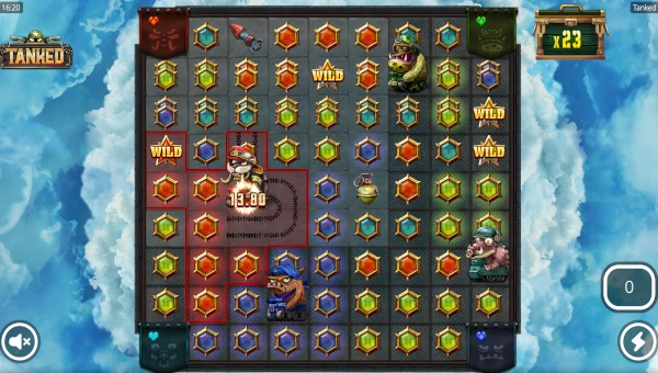 Screenshot of Tanked slot demo showing reels and bonus game features