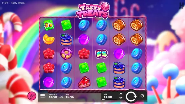Tasty Treats base game screenshot showing reels and features