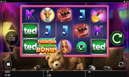 Ted base game screenshot showing reels and features