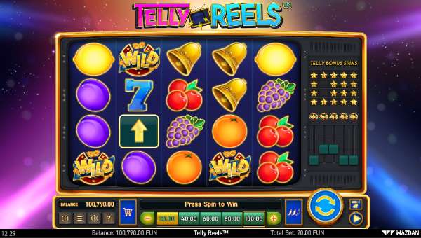 Telly Reels base game screenshot showing reels and features