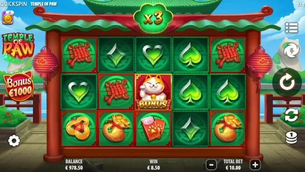 Temple of Paw base game screenshot showing reels and features