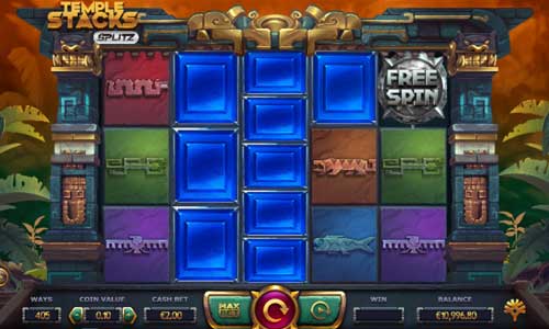 Temple Stacks base game screenshot showing reels and features