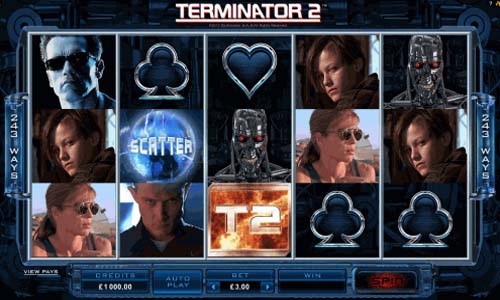 Terminator 2 base game screenshot showing reels and features