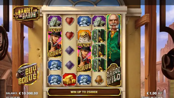 The Bandit and the Baron base game screenshot showing reels and features